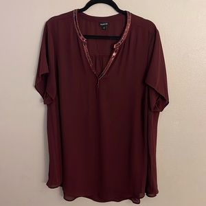 Torrid Burgundy Blouse with Sequin Trim